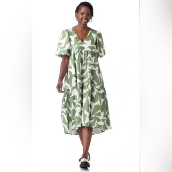 CROSBY BY MOLLIE BURCH Brawley Dress, Everglades Green/ White Leaf Print, Size S - Picture 1 of 4